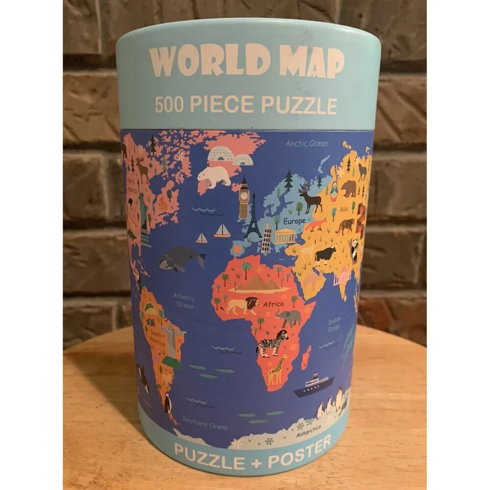 World Map 500 Piece Puzzle + Poster 19.7”x13.8” Ages 10+
